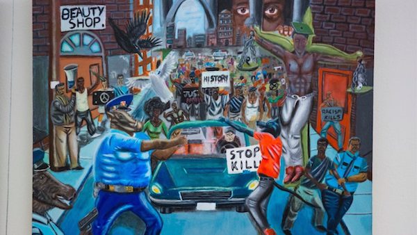 Painting of Police as Pigs Finally Down